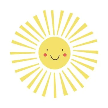 Positive sun vector illustration in flat style. Sticker sun emoticon. Sun i.. Stock Illustration
