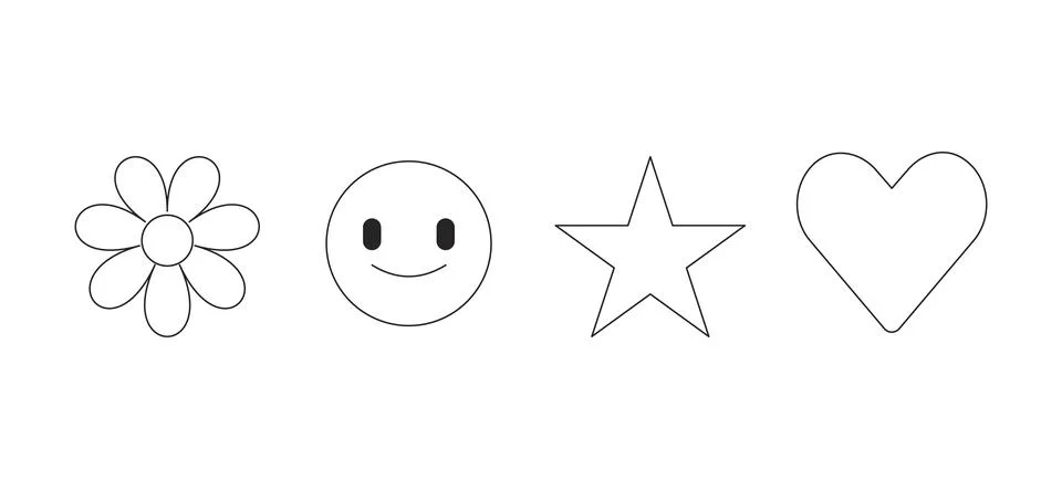 Positive symbols 2D line objects set Stock Illustration