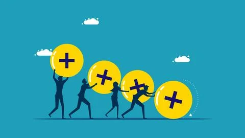 Positive thinking about work. Business team pushing positive energy Stock Illustration