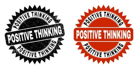 POSITIVE THINKING Black Rosette Stamp Seal with Unclean Texture Illustrazione stock