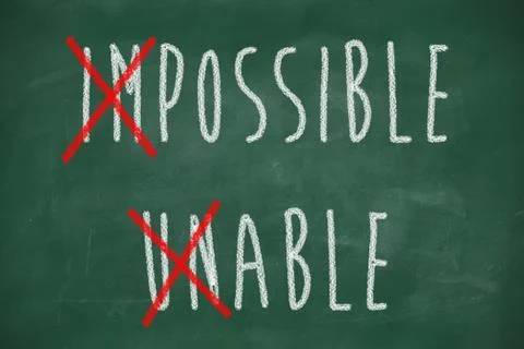 Positive thinking concept handwritten impossible unable Stock Illustration