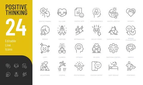 Positive Thinking Line Editable Icons set. Illustration