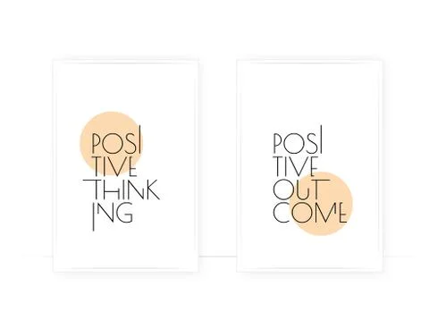 Positive thinking, positive outcome, vector. Two pieces poster art design Stock Illustration