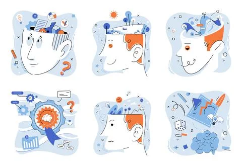 Positive thinking. Psychology explores complexities human mind. Generating new Stock Illustration