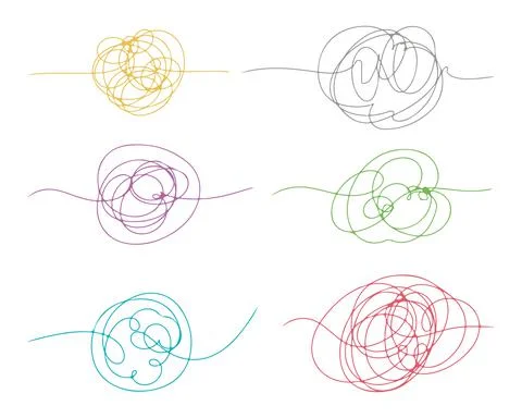 Positive thinking. Set of tangled tangle of doodle line art. Abstract hand dr Stock-Illustration