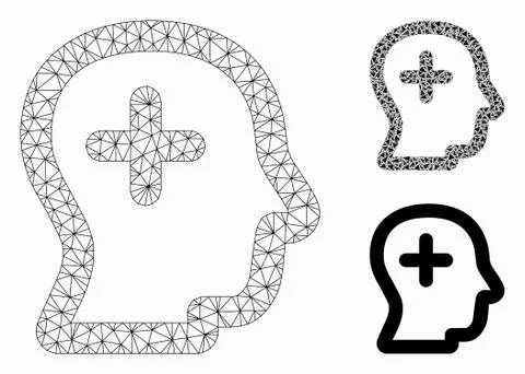 Positive Thinking Vector Mesh Wire Frame Model and Triangle Mosaic Icon Stock Illustration