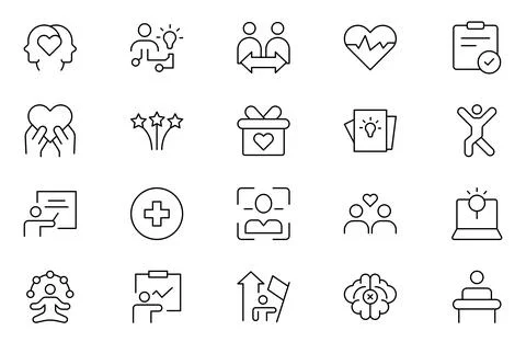 Positive thinking web icons set in thin line design. Pack of family value, .. Illustrazione stock