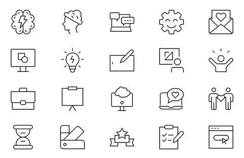 Positive thinking web icons set in thin line design. Pack of family value, .. Stock Illustration