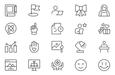 Positive thinking web icons set in thin line design. Pack of family value, .. Stock Illustration