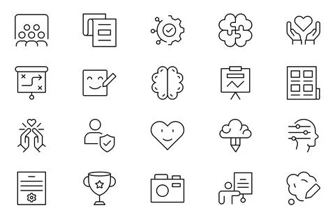 Positive thinking web icons set in thin line design. Pack of family value, .. Stock Illustration