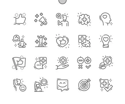 Positive thinking Well-crafted Pixel Perfect Vector Thin Line Icons Ilustración de archivo
