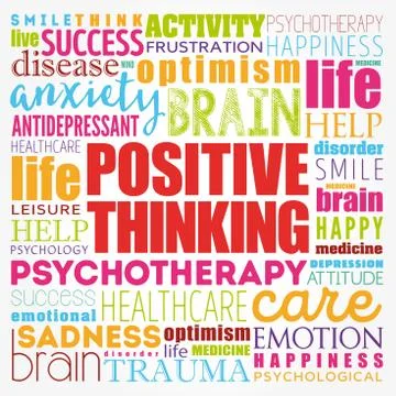 Positive thinking word cloud collage, health concept background Stock Illustration
