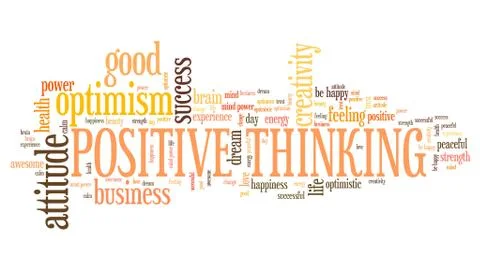 Positive thinking word cloud. Optimistic attitude for life success. 库存插图