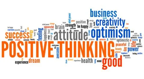 Positive thinking word cloud. Optimistic attitude for life success. 库存插图