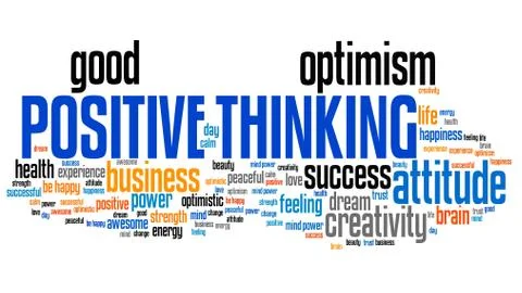 Positive thinking word cloud. Optimistic attitude for life success. Illustrazione stock