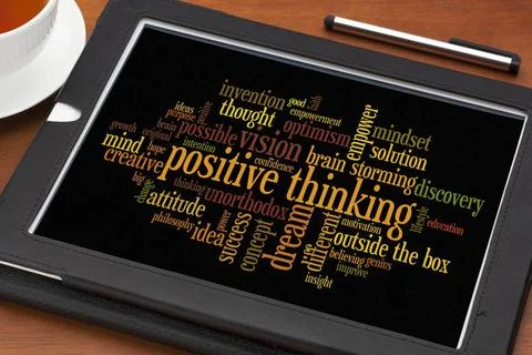  positive thinking word cloud positve thinking concept - word cloud on a d... Stock Photos