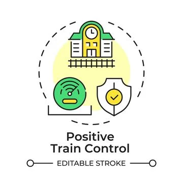 Positive train control flat linear concept icon Stock Illustration