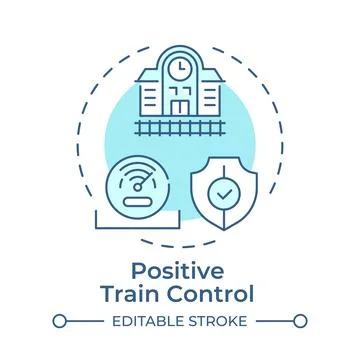 Positive train control monochrome blue concept icon Stock Illustration