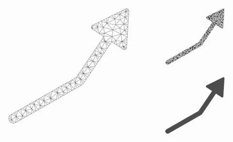 Positive Trend Arrow Vector Mesh Wire Frame Model and Triangle Mosaic Icon Stock Illustration