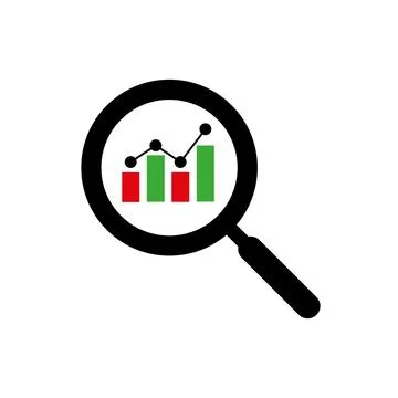 Positive trend bar chart and magnifier showing growth Stock Illustration