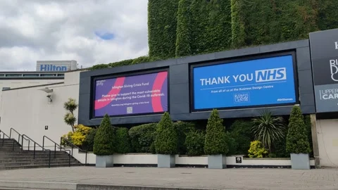 POSITIVE UPLIFTING MESSAGE SAYING THANK YOU NHS IN LONDON, UK - 4K Stock Footage 130450906