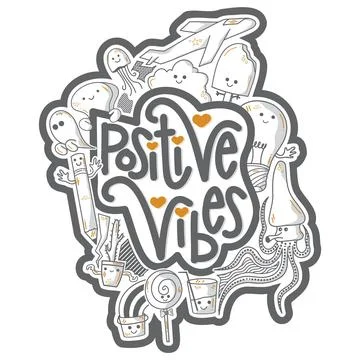 POSITIVE VIBES DOODLE 스톡 일러스트