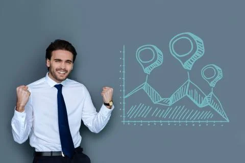 Positive web developer smiling and celebrating his success Stock Photos