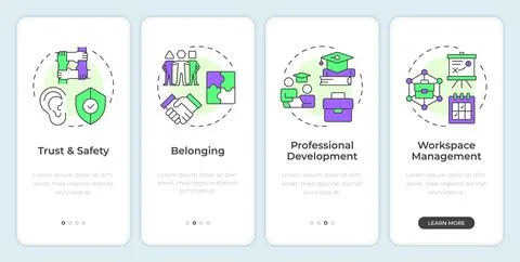 Positive work environment onboarding mobile app screen 스톡 일러스트