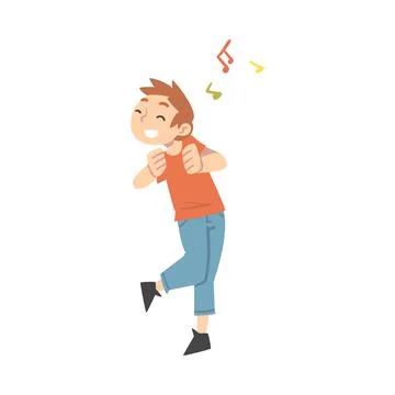 Positive Young Man Dancing Moving Hands and Legs to Music Rythm Vector Stock Illustration