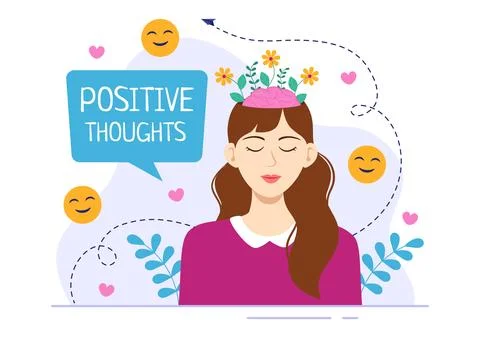 Positives Thoughts Vector Illustration with Thinking Positive as a Mindset .. Stock Illustration