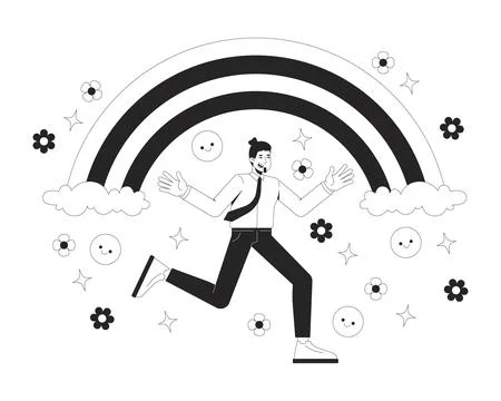 Positivity soft skill in workplace line illustration concept Stock Illustration