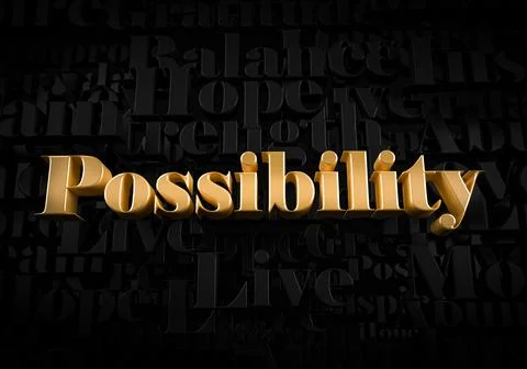 Possibility - Gold text on black text background - Motivational word 3D rende Stock Illustration