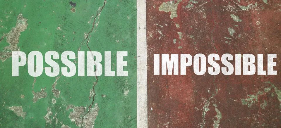 POSSIBLE and IMPOSSIBLE text in white bold font, separated by a white verti.. Stock Photos