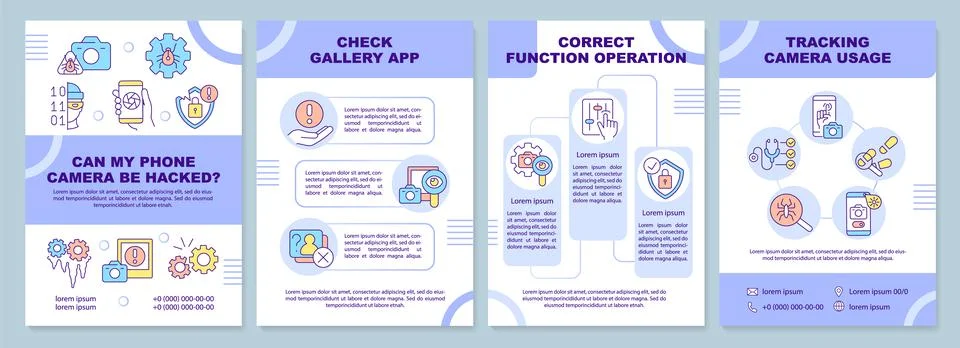 Possible phone camera hacking purple brochure template イラスト素材