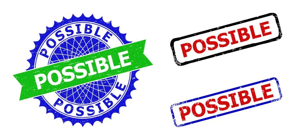 POSSIBLE Rosette and Rectangle Bicolor Seals with Unclean Textures Stock Illustration