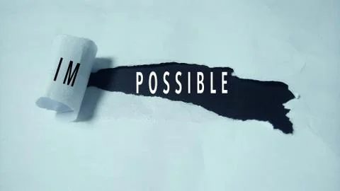 Possible text on black background from IMPOSSIBLE text on white paper Stock Photos