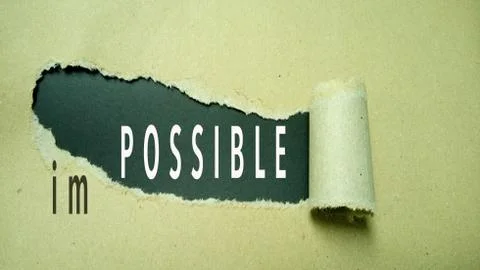 Possible text on black background from IMPOSSIBLE text on yellow paper Stock Photos