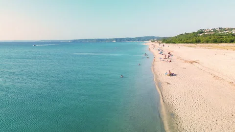 Possidi Beach Forward Descending Drone Shot, Kassandra, Greece Stock Footage 329617332