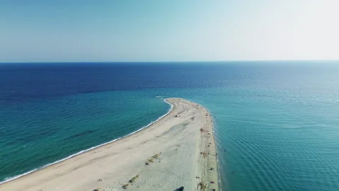 Possidi Cape Sand Spit Backward Rising Drone Shot, Kassandra, Greece Stock Footage 329471039