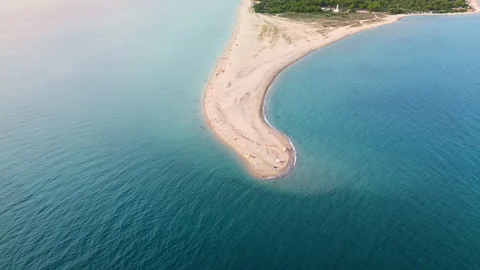 Possidi Sand Spit Right-to-Left Semi-Circle Drone Shot, Kassandra, Greece Stock Footage 329477183