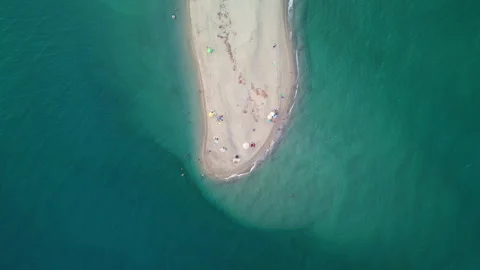 Possidi Sand Spit Top-Down Descending Drone Shot, Kassandra, Greece Stock Footage 329616541