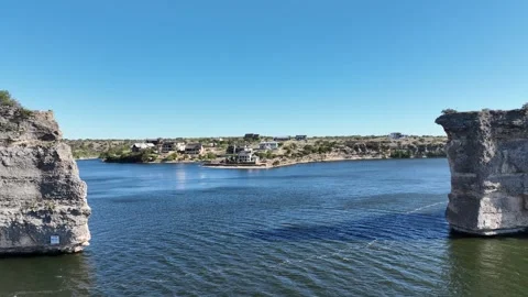 Possum Kingdom Hells gate cliffs reveal Stock Footage 253611771