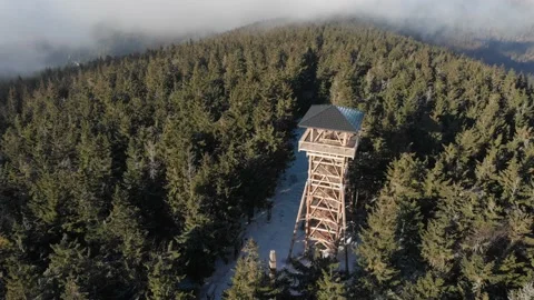 Post and beam observation tower on Radziejowa summit in Beskids Mountains Stock Footage 149640791