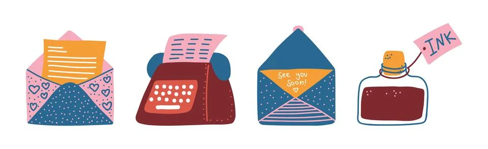 Post and Mail Service Object and Item Vector Set Stock Illustration