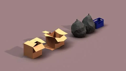 Post Apocalyptic Cardboard  Box and Garbage 3D Model