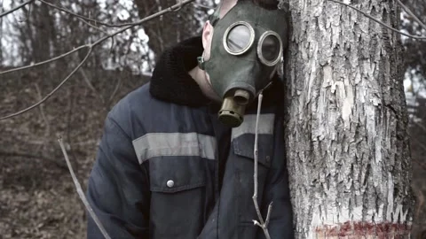 Post Apocalyptic concept. Man in a gas mask. Stock Footage 172245371