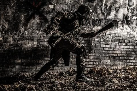Post apocalyptic creature sneaking in dark tunnels Stock Photos