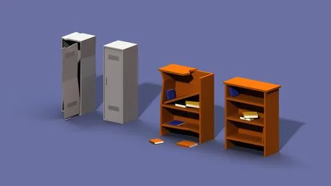 Post Apocalyptic Cupboard and Bookcase 3D Model