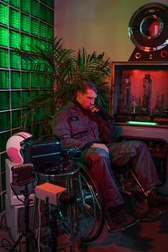 Post-apocalyptic depression, concept. A man in a flight suit, Stock Photos