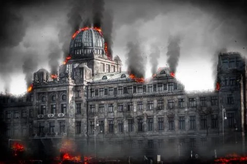 Post apocalyptic destroyed building. Digital illustration Ilustración de archivo